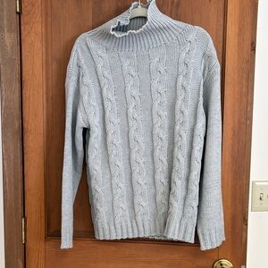 Amazon Essentials Gray Cable Knit Turtleneck Sweater